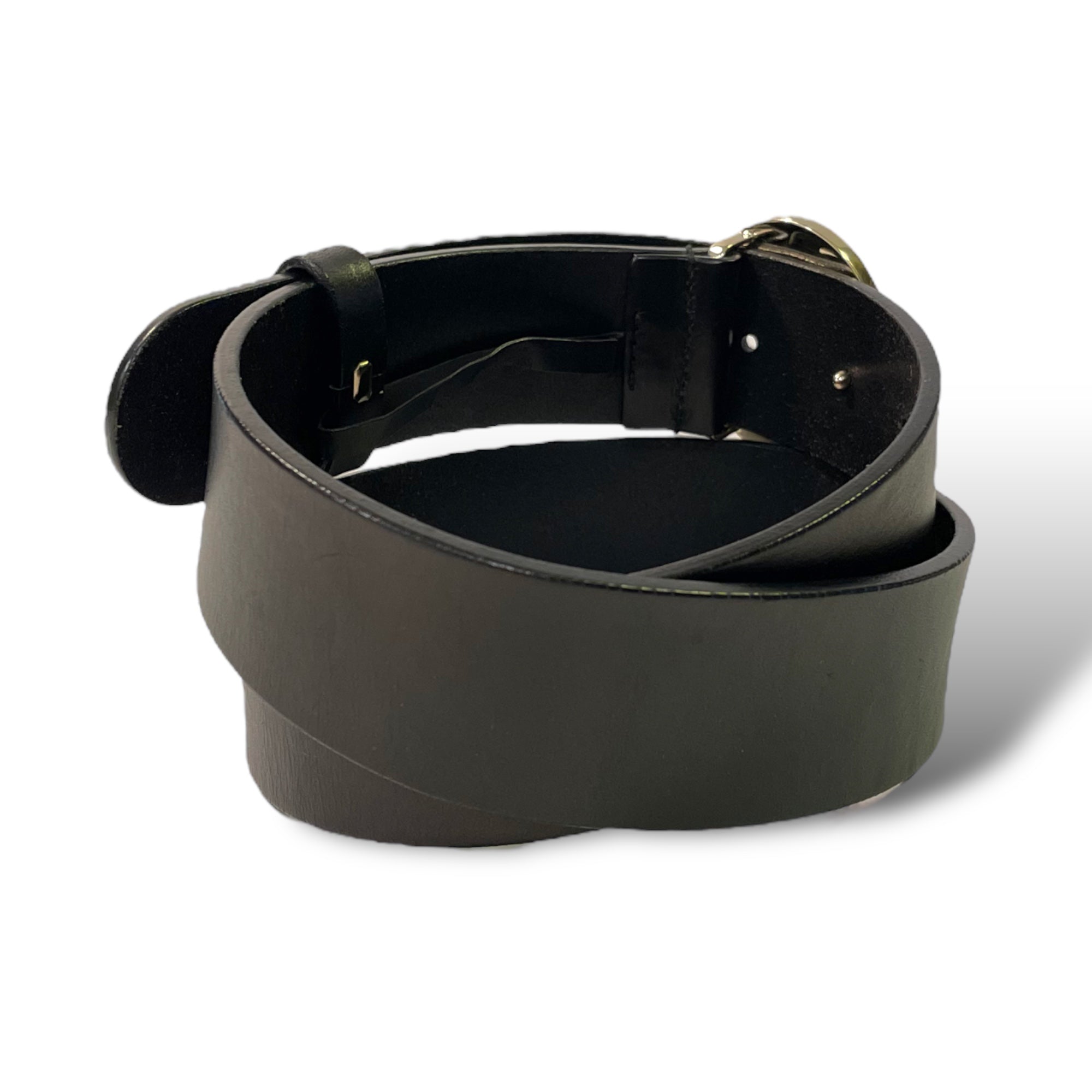 GUCCI Womens Champagne Gold G Buckle Black Leather Belt |Size:32”|