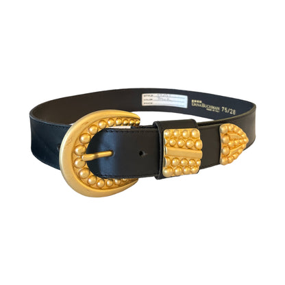 Dana Buchman Made in Italy Black Leather Belt with Brushed Gold Buckle - main product photo