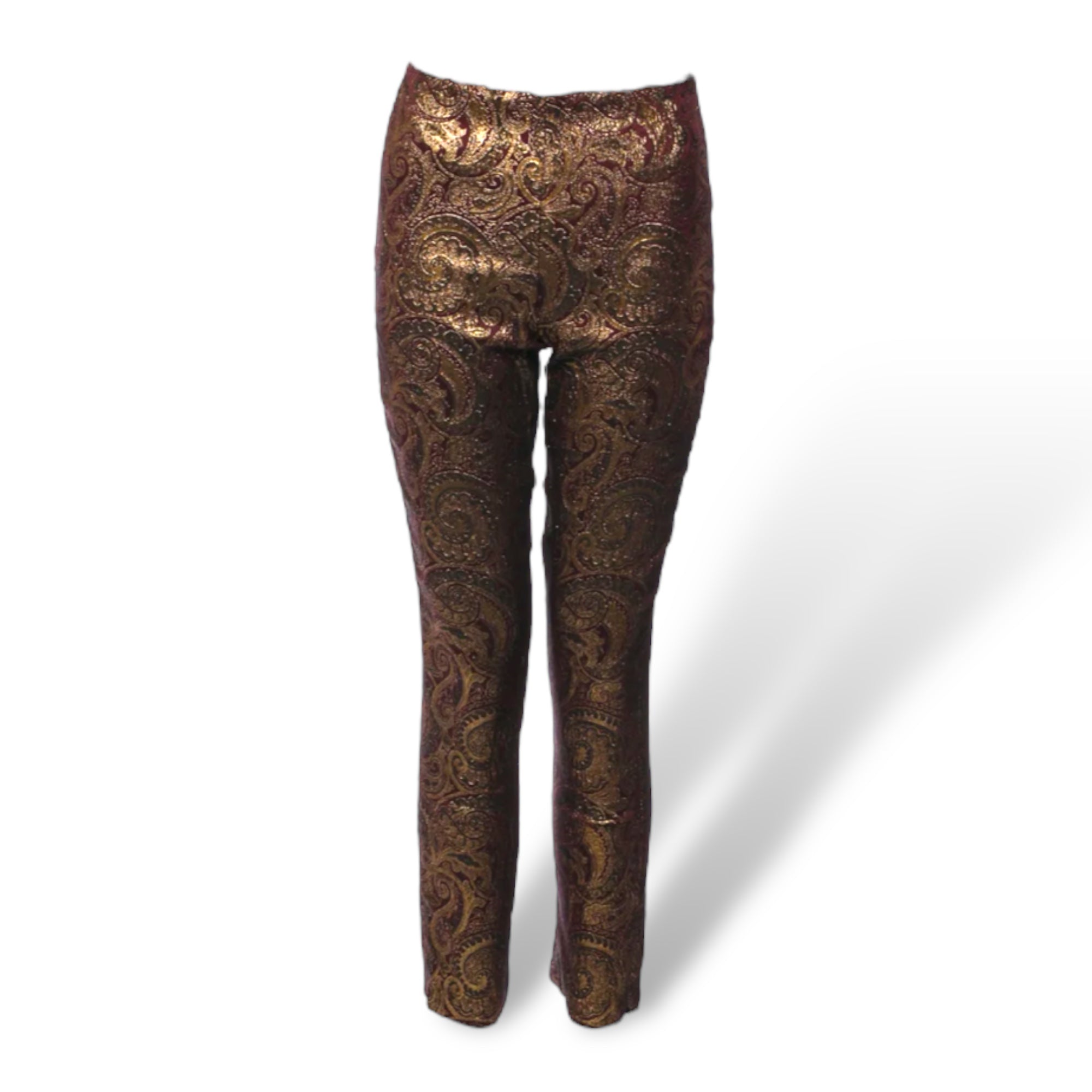 Alice + Olivia Gold Lamè Paisley Printed Straight Leg Pants |Size: 2|