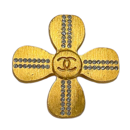 Chanel Vintage Gold & Crystal CC Logo Clover 🍀 Brooch - main product photo