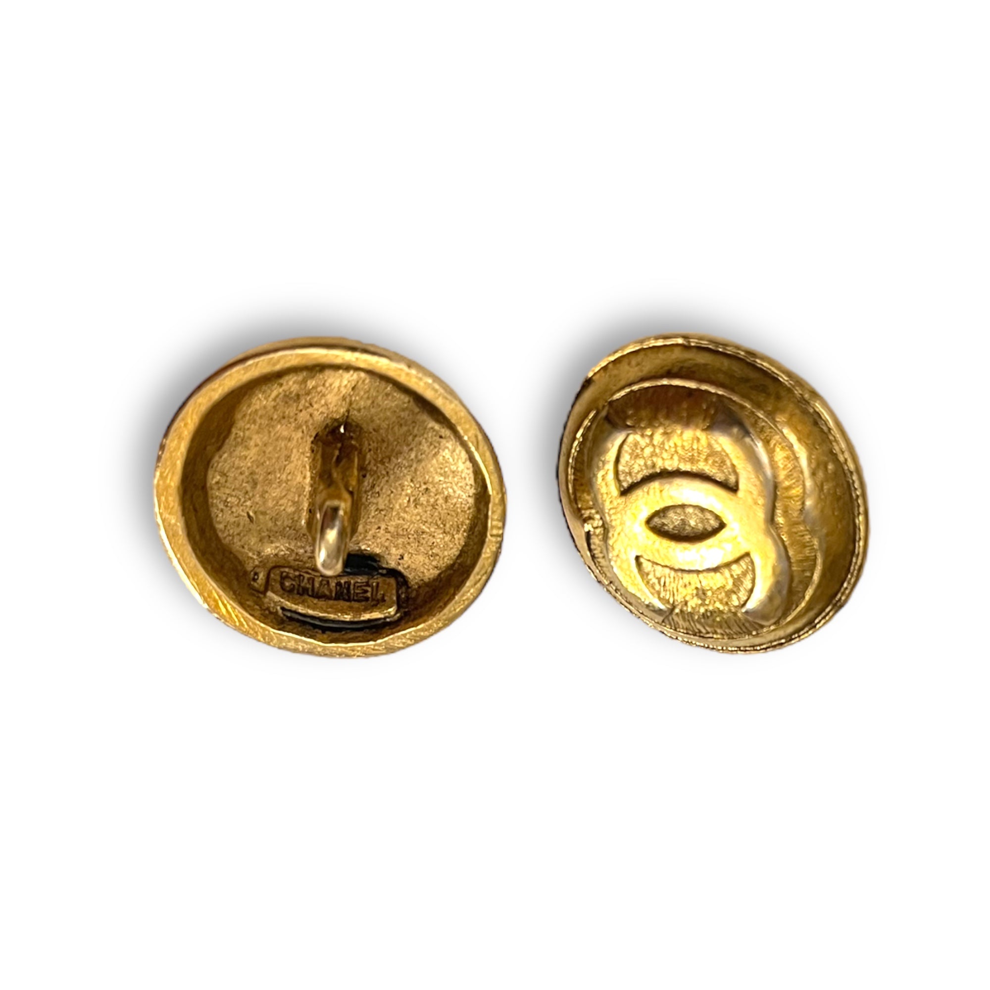 CHANEL Vintage AUTHENTIC Gold Metal CC Interlocking Logo Buttons (Two)