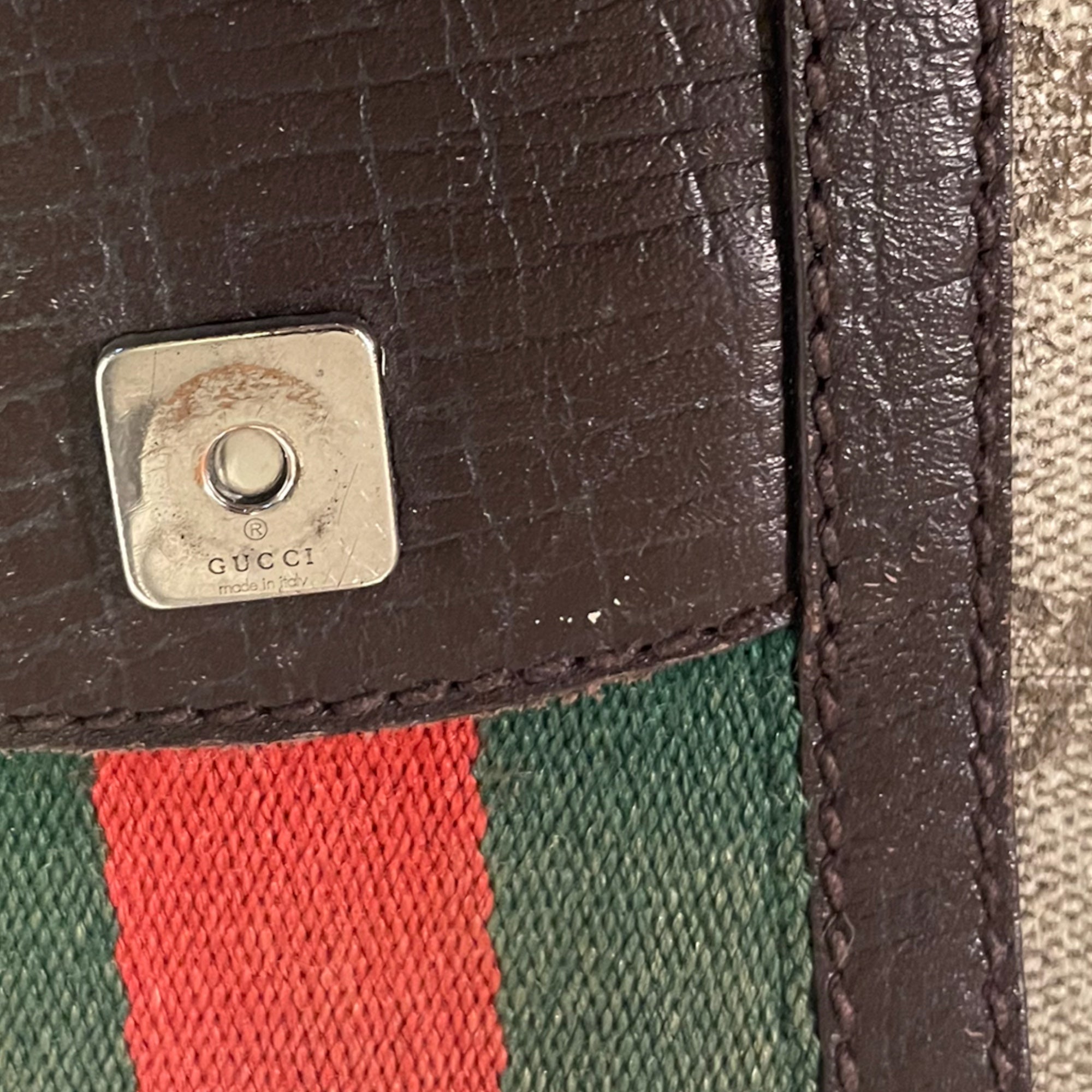 GUCCI Monogram with Web Front and Brown Leather Trim Sling/Bum Bag