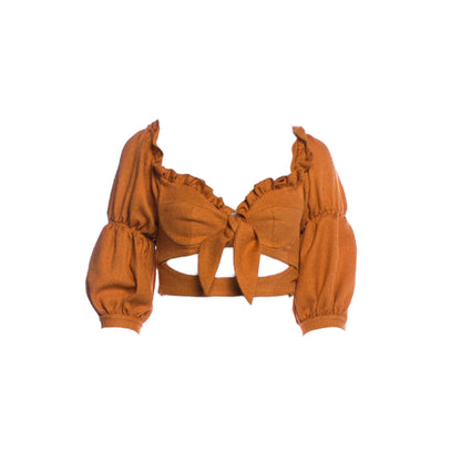 PatBo Three-Quarter Ruffle Sleeve Crop Top with Keyhole Accents - main product photo