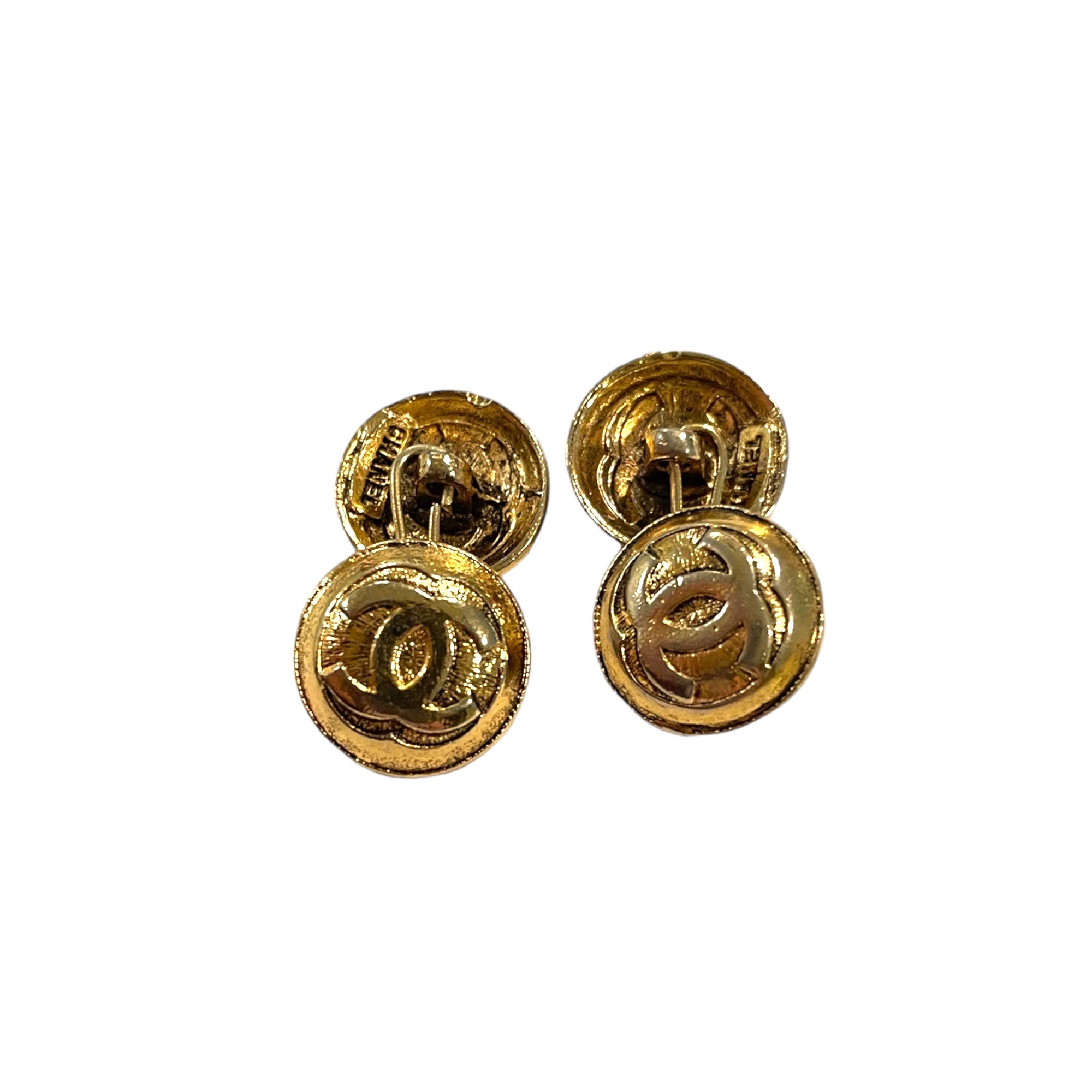 CHANEL Vintage Gold CC Logo Cufflinks/Buttons (1 Pair / 4 Detachable Buttons)