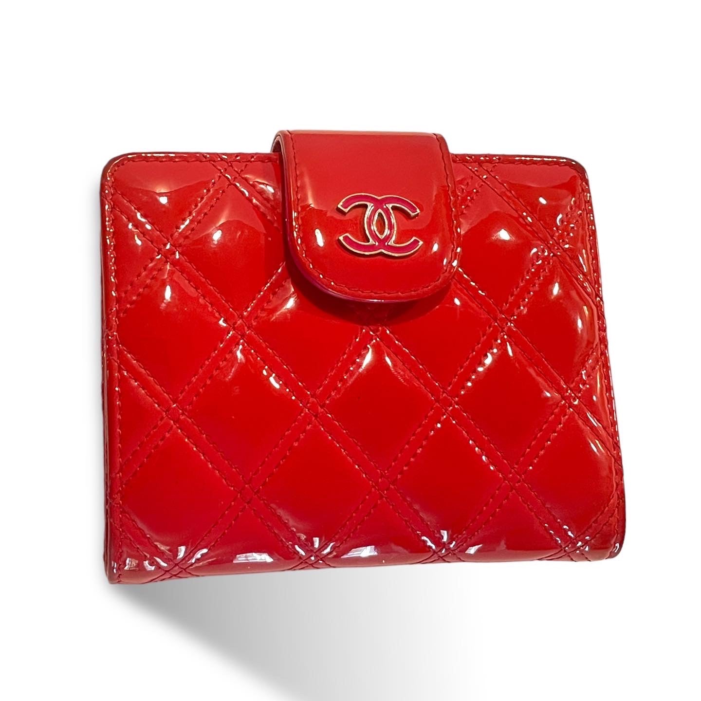 CHANEL Quilted Compact CC Logo Snap Wallet with Zip Coin Purse