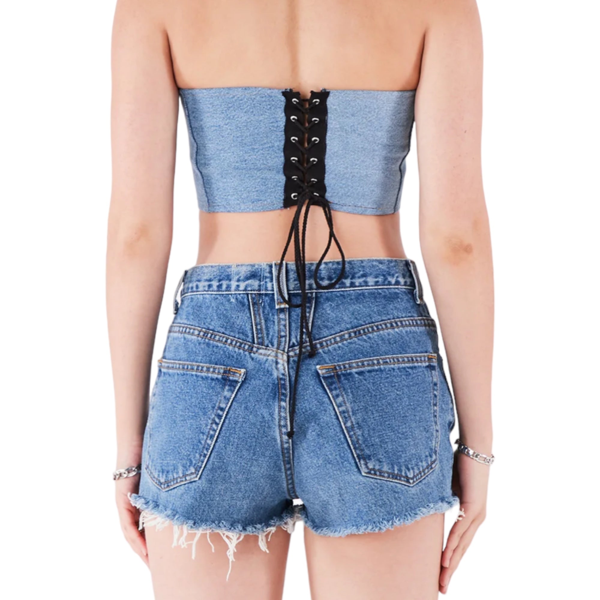 FURST OF A KIND VINTAGE DENIM CORSET TUBE TOP (O/S)