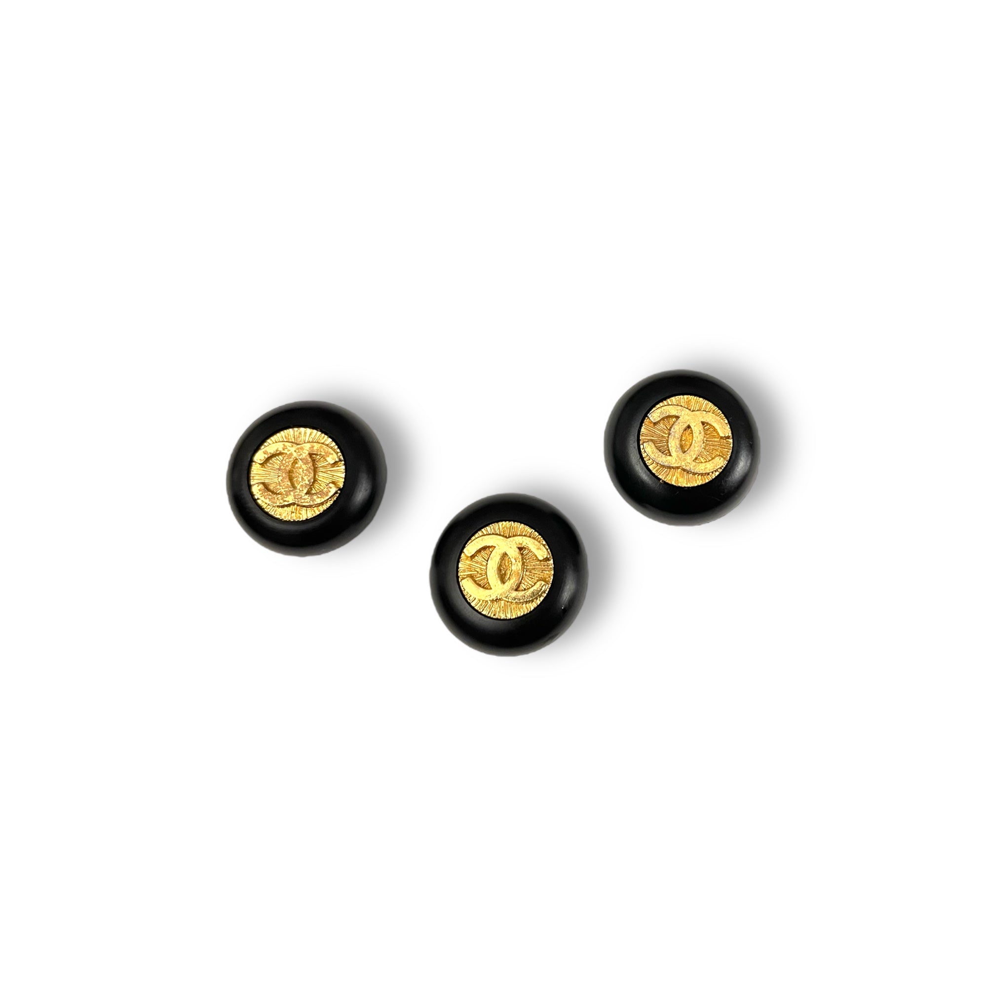 CHANEL Vintage AUTHENTIC Gold Metal CC Interlocking Logo Set in Black Plastic Buttons (Four)