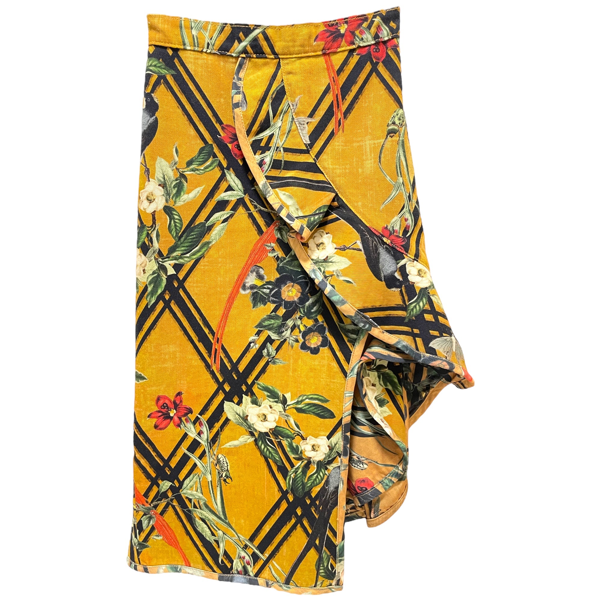 PATBO Floral Printed Knee-Length Ruffle Embellished Skirt with Slit | US 2|