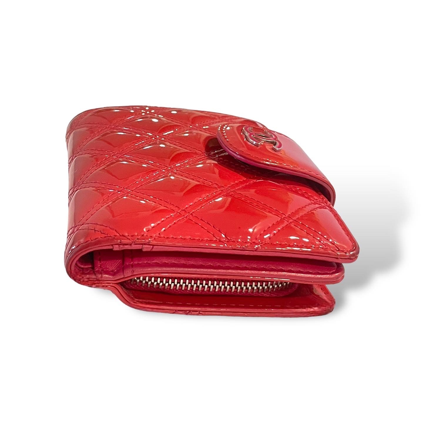 CHANEL Quilted Compact CC Logo Snap Wallet with Zip Coin Purse