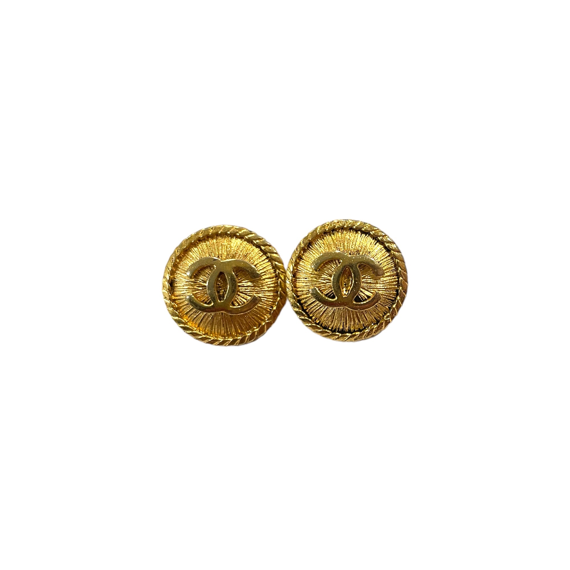 CHANEL Vintage Small Gold Metal CC Interlocking Logo Buttons (Two)