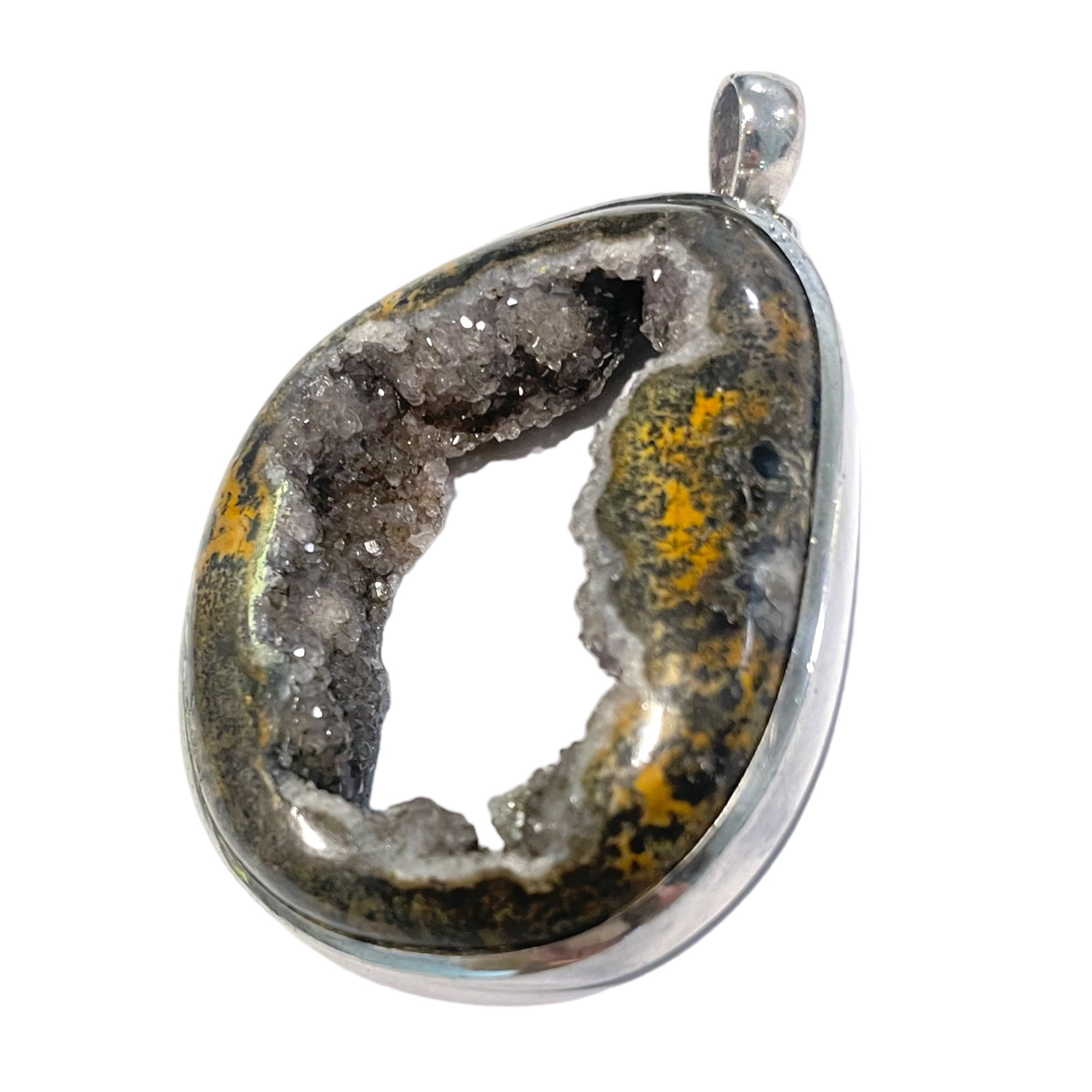 Semi-Precious REAL GEODE set in STERLING SILVER Pendant— Custom Made by Lazaro