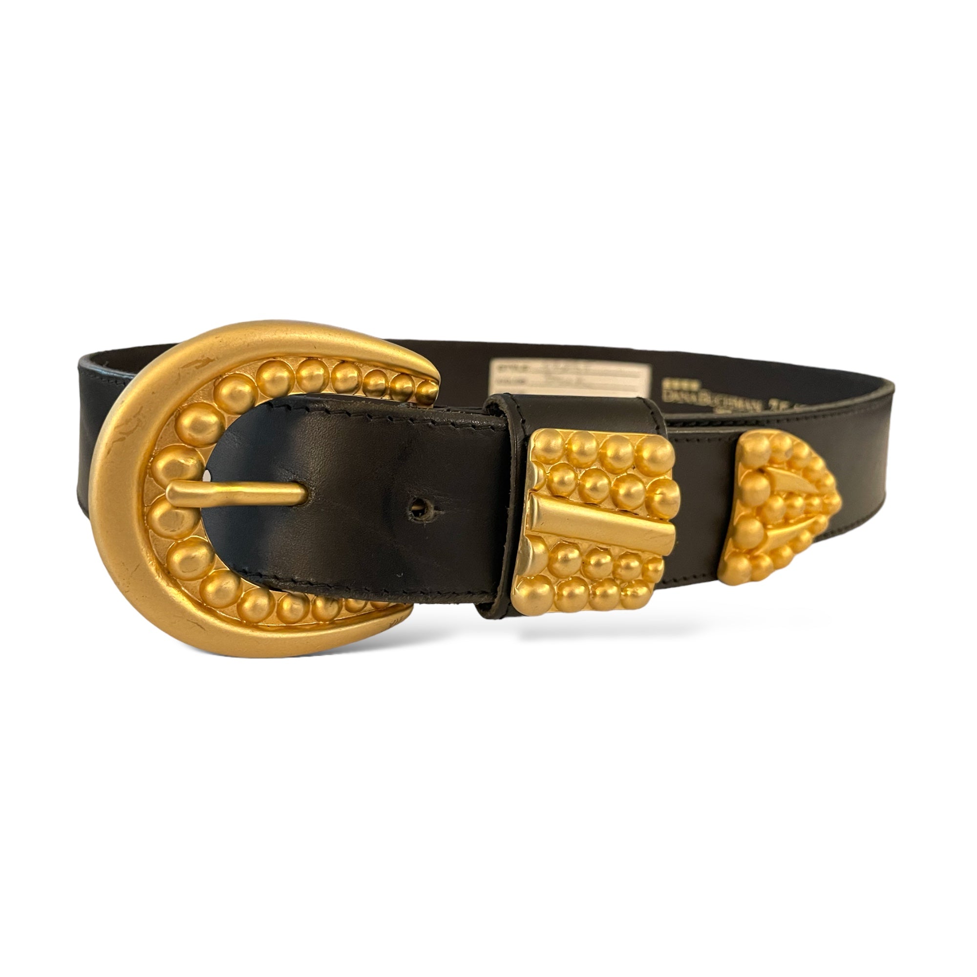 DANA BUCHMAN Made in Italy Black Leather Belt with Brushed Gold Buckle