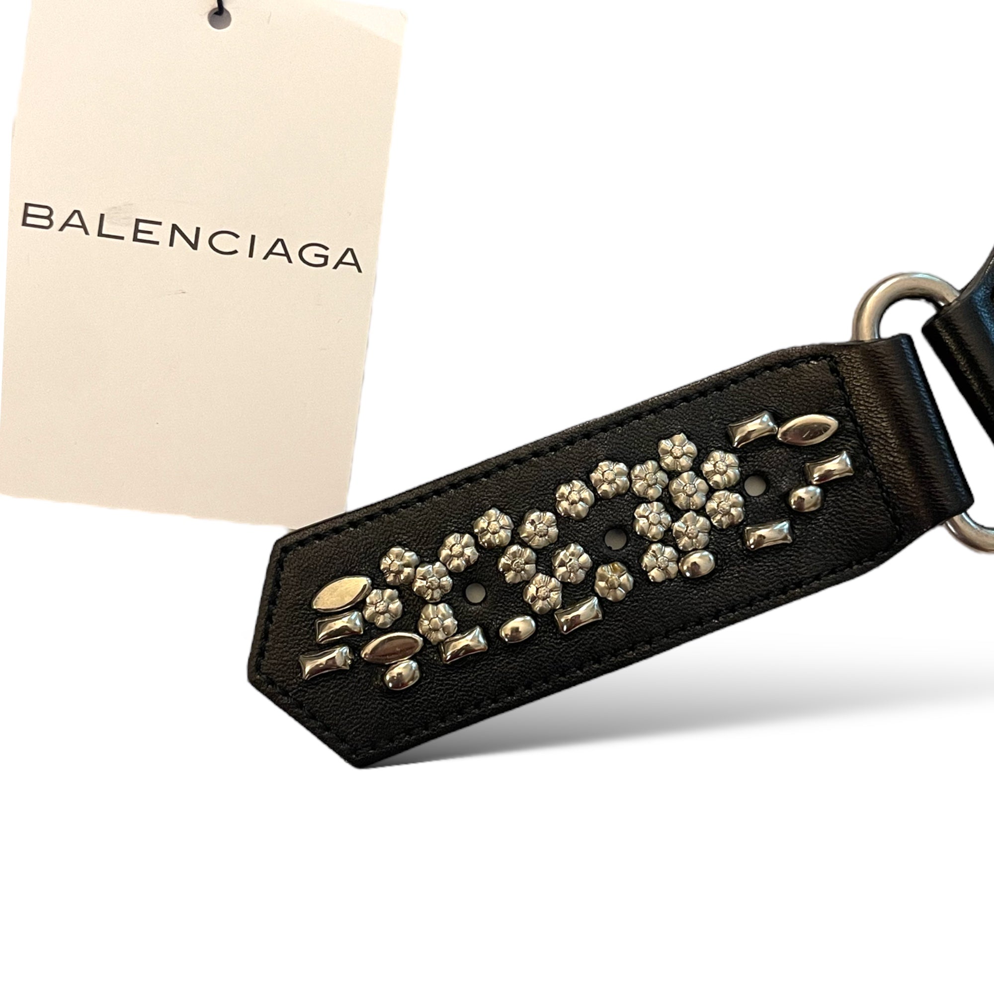 BALENCIAGA PARIS Black Leather Belt with Silver Grommet Accents |SIZE: 85/34|