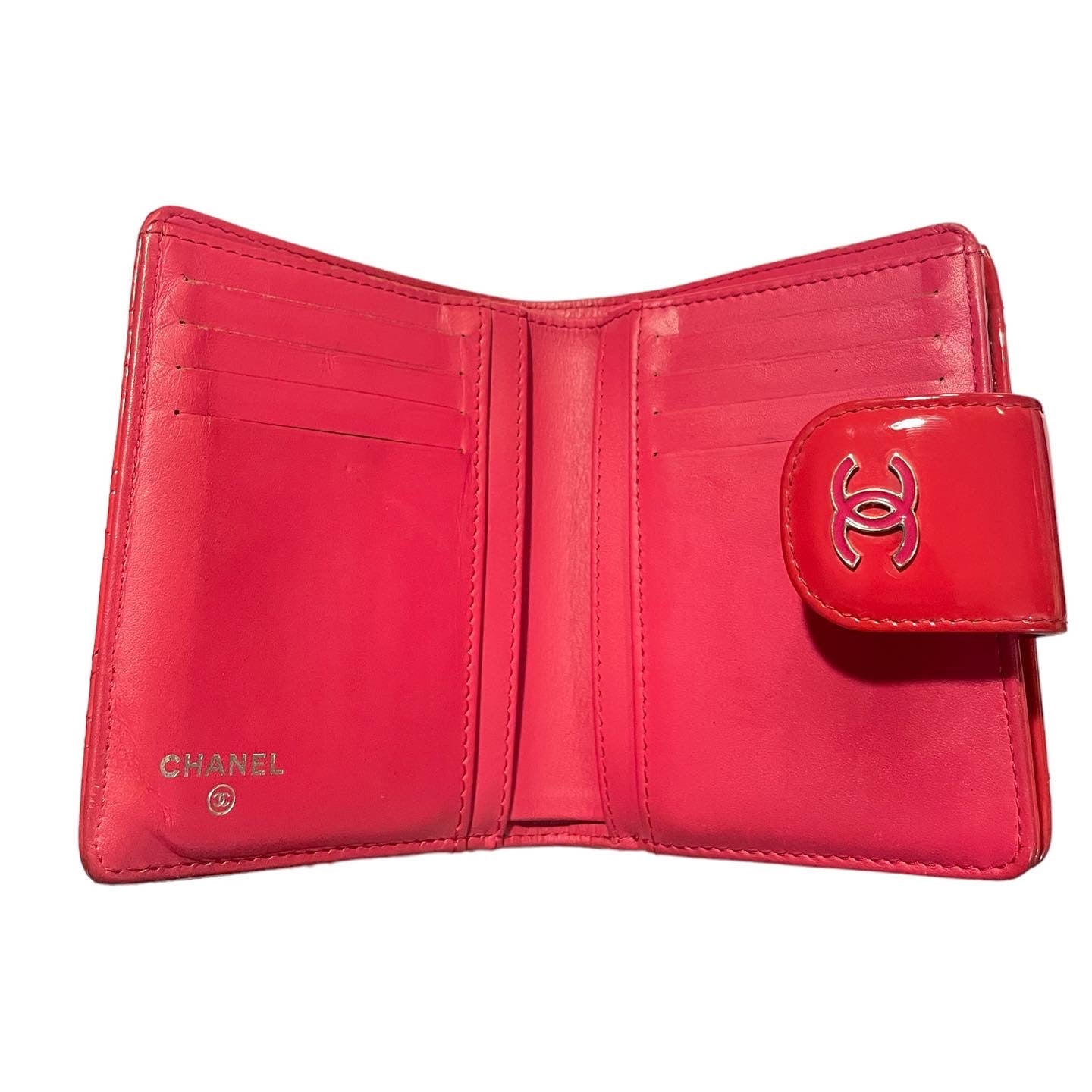 CHANEL Quilted Compact CC Logo Snap Wallet with Zip Coin Purse