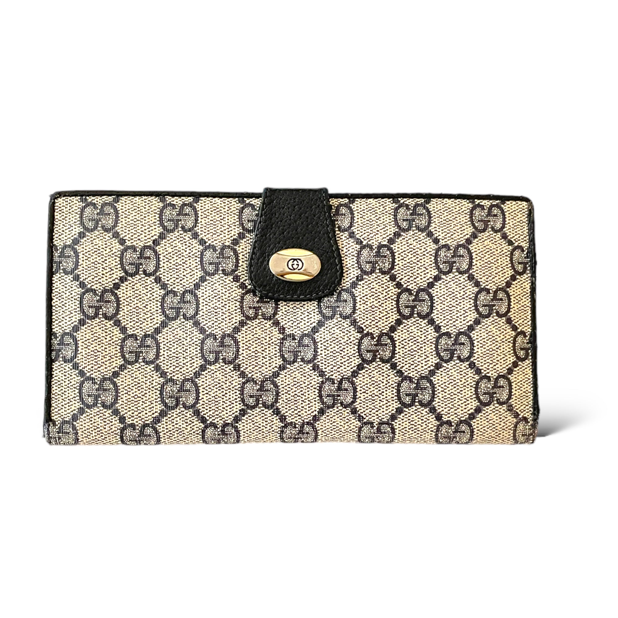 GUCCI Vintage Navy Blue Classic GG Motif Monogram Long Wallet