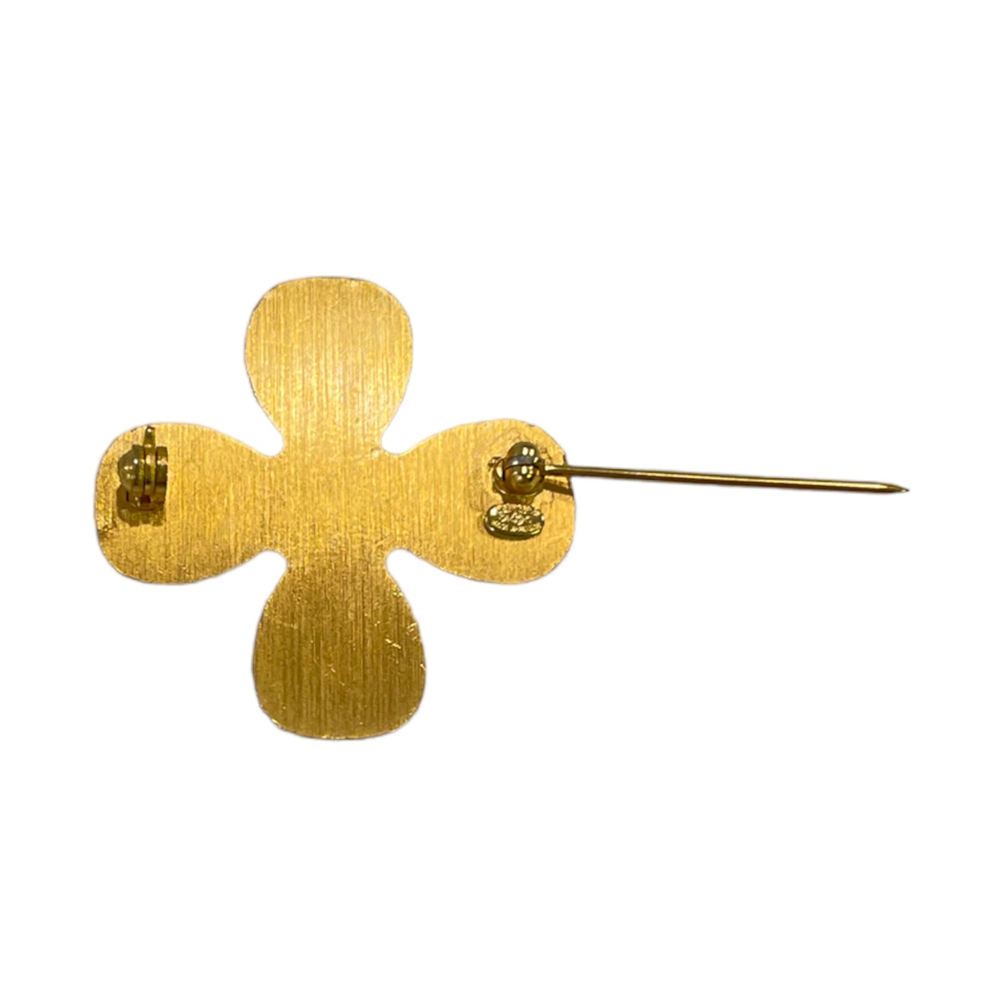CHANEL Vintage Gold & Crystal CC Logo Clover 🍀 Brooch