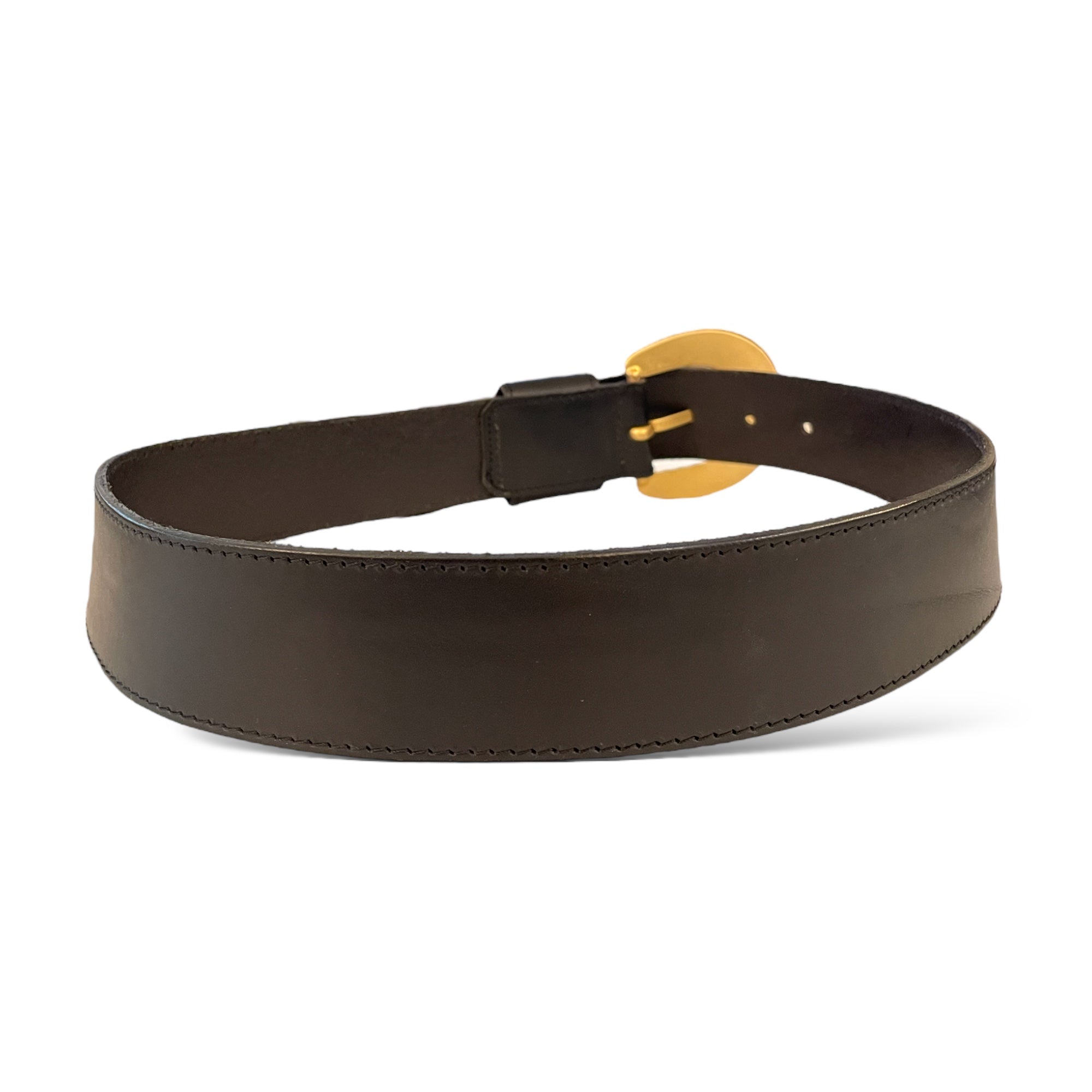 DANA BUCHMAN Made in Italy Black Leather Belt with Brushed Gold Buckle