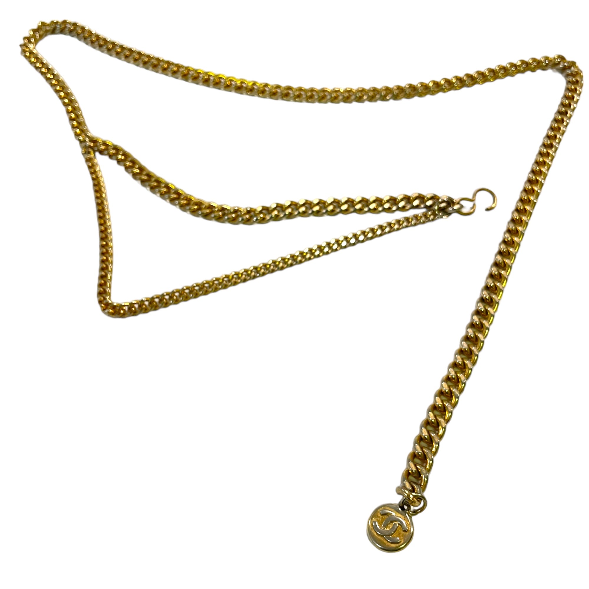 Vintage Brass Cuban Chainlink Belt with Solid Sphere Pendant & Vintage Authentic Chanel Pendant