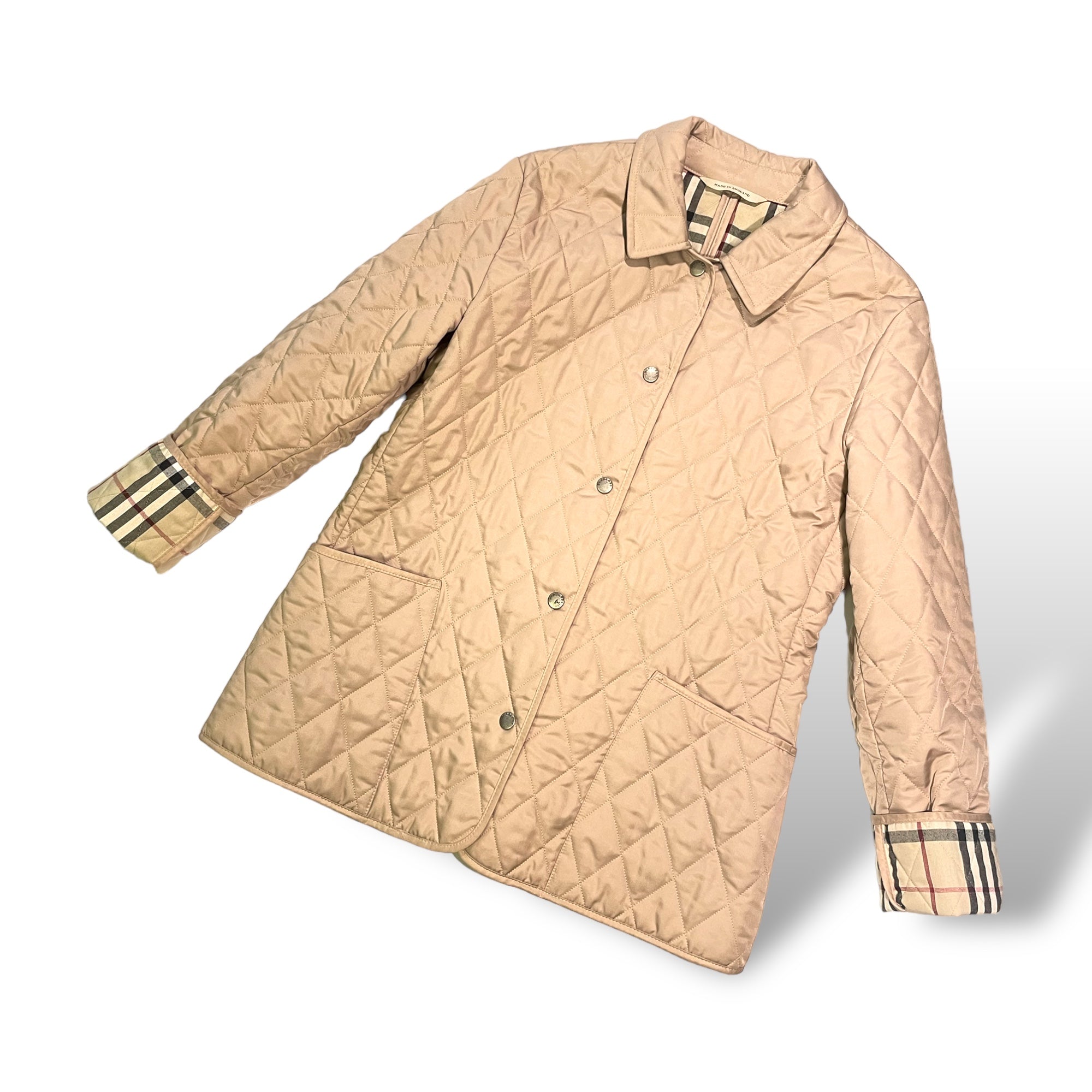 BURBERRY LONDON Classic Quilted Tan/Check Lined Coat |Size: Small|