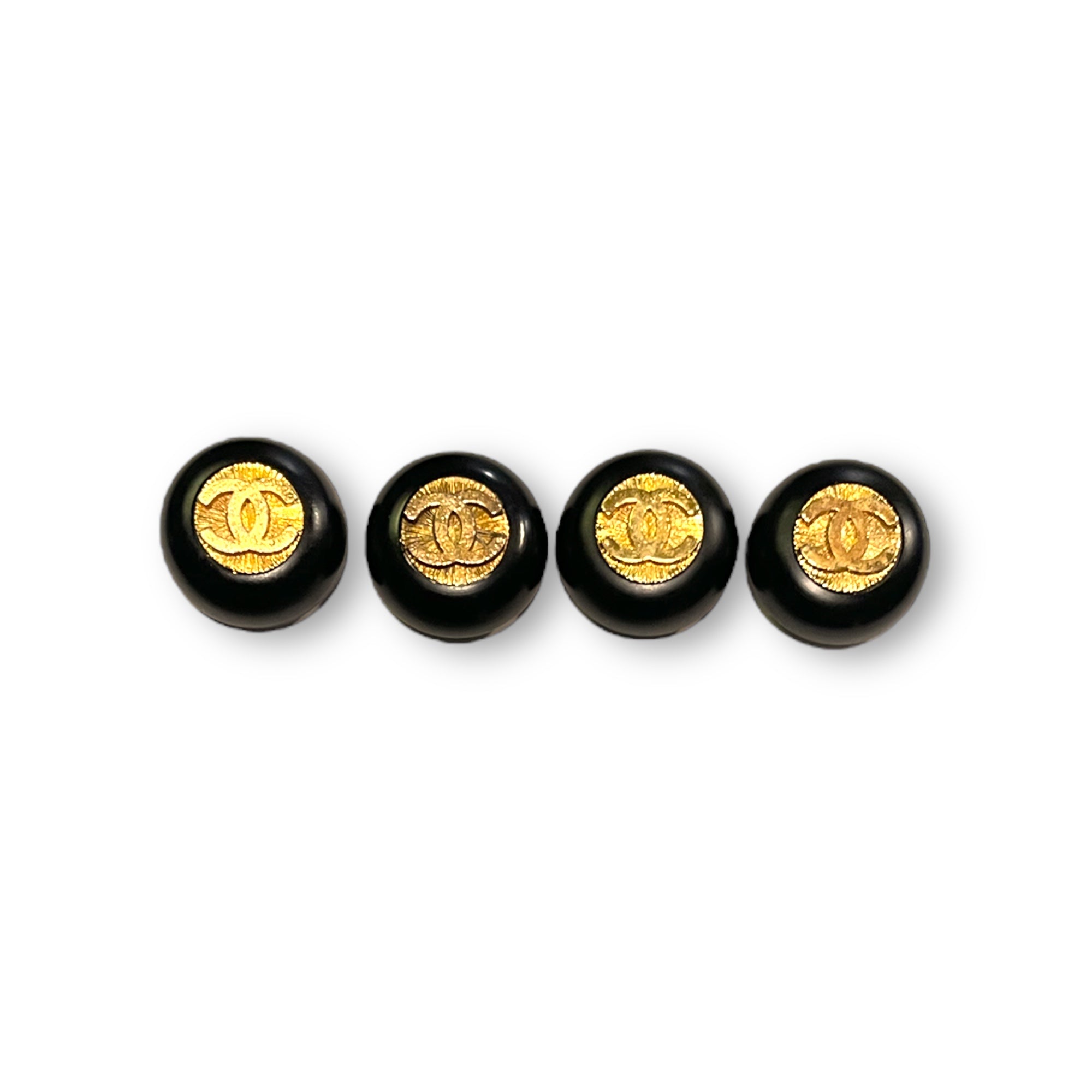 CHANEL Vintage AUTHENTIC Gold Metal CC Interlocking Logo Set in Black Plastic Buttons (Four)