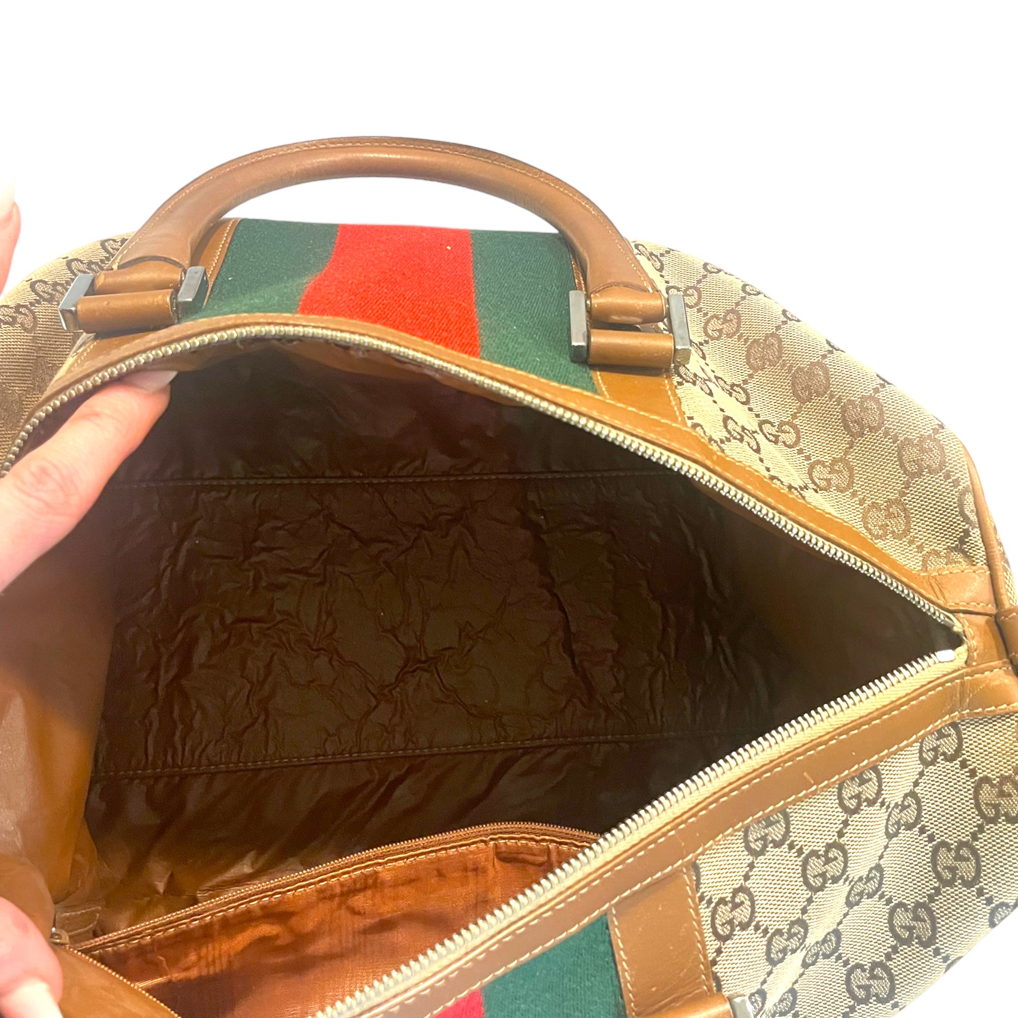 GUCCI Vintage Monogram Canvas LIMITED EDITION Web Boston Tote (EUC Numbered)