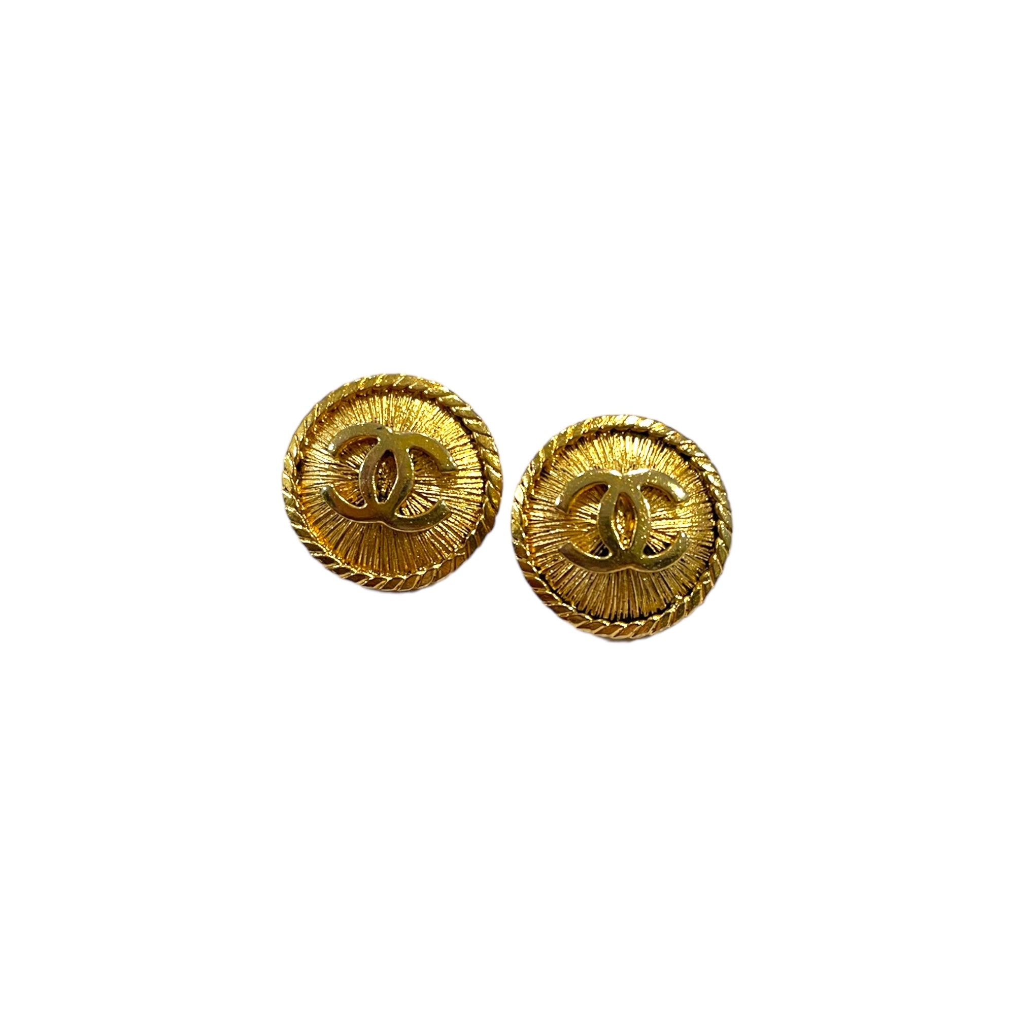 CHANEL Vintage Small Gold Metal CC Interlocking Logo Buttons (Two)