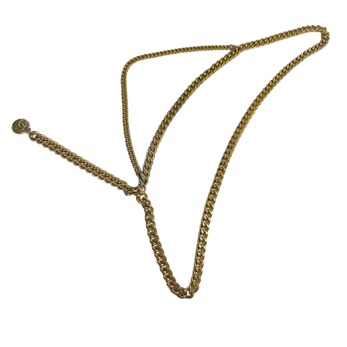 Vintage Brass Cuban Chainlink Belt with Solid Sphere Pendant & Vintage Authentic Chanel Pendant