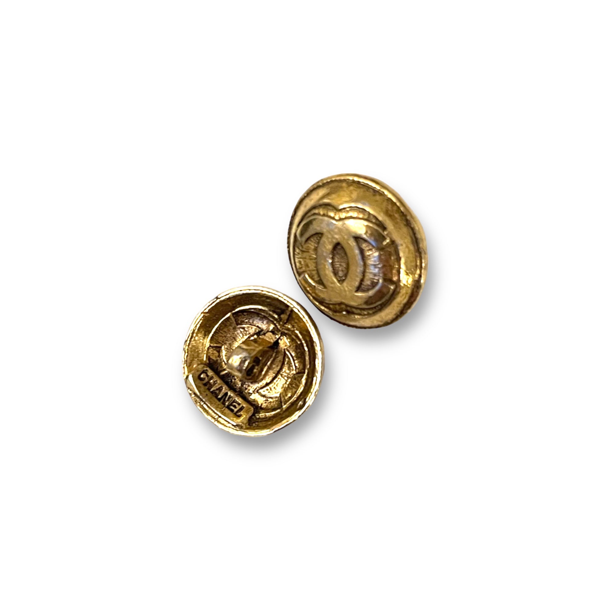 CHANEL Vintage AUTHENTIC Small Gold Metal CC Interlocking Logo Buttons (Two)