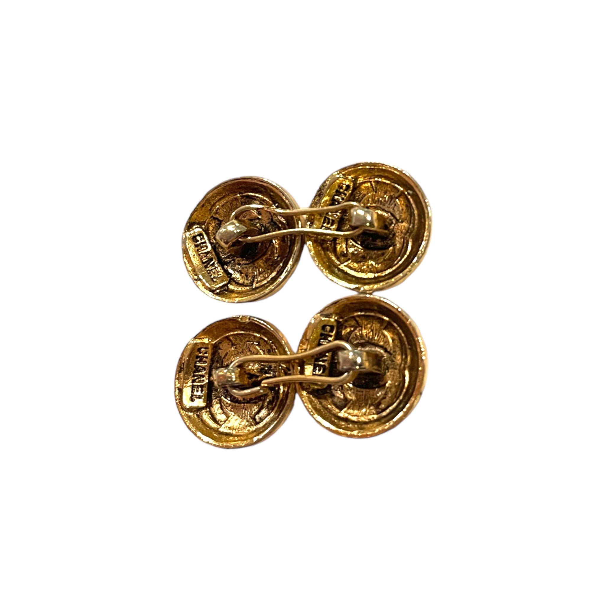 CHANEL Vintage Gold CC Logo Cufflinks/Buttons (1 Pair / 4 Detachable Buttons)