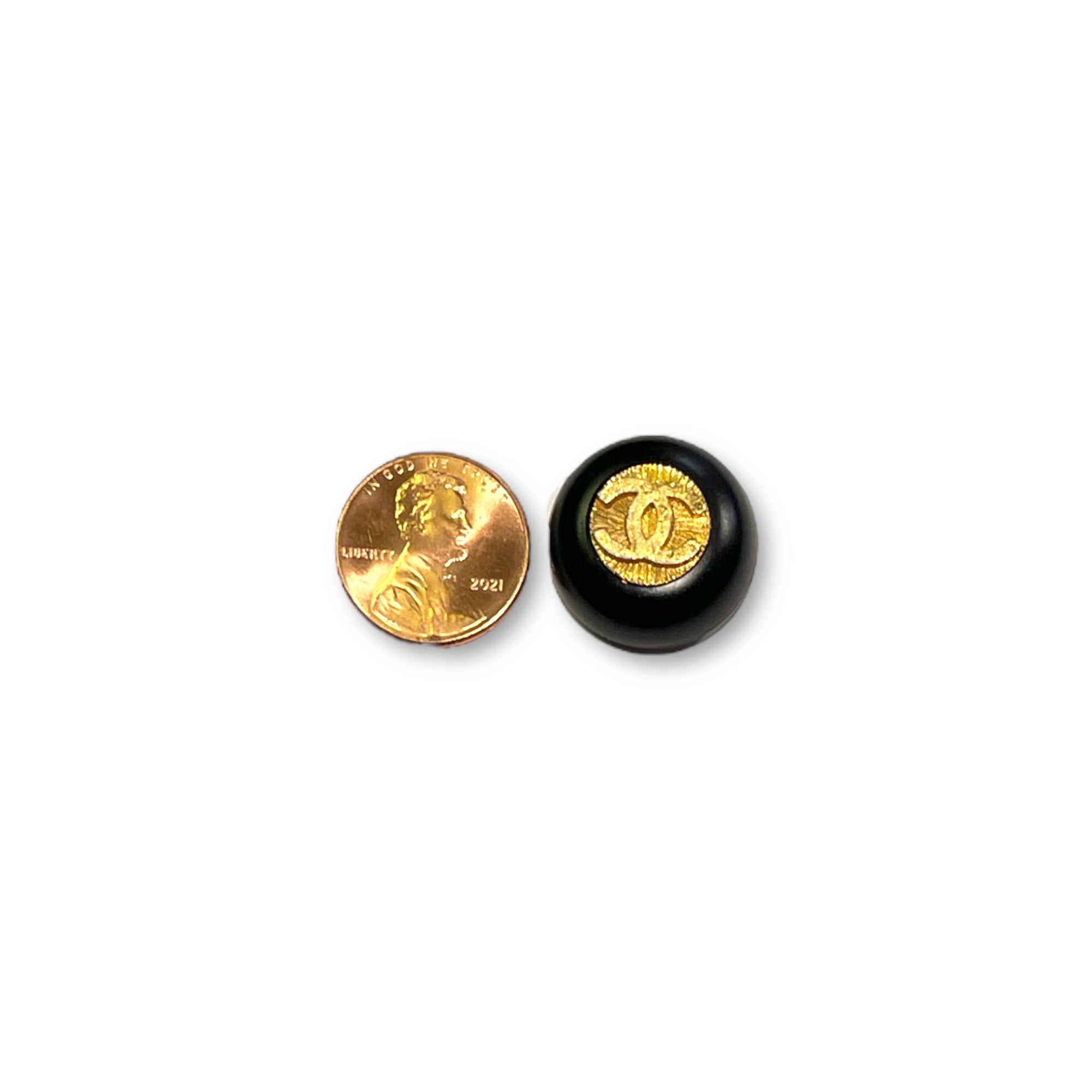 CHANEL Vintage AUTHENTIC Gold Metal CC Interlocking Logo Set in Black Plastic Buttons (Four)