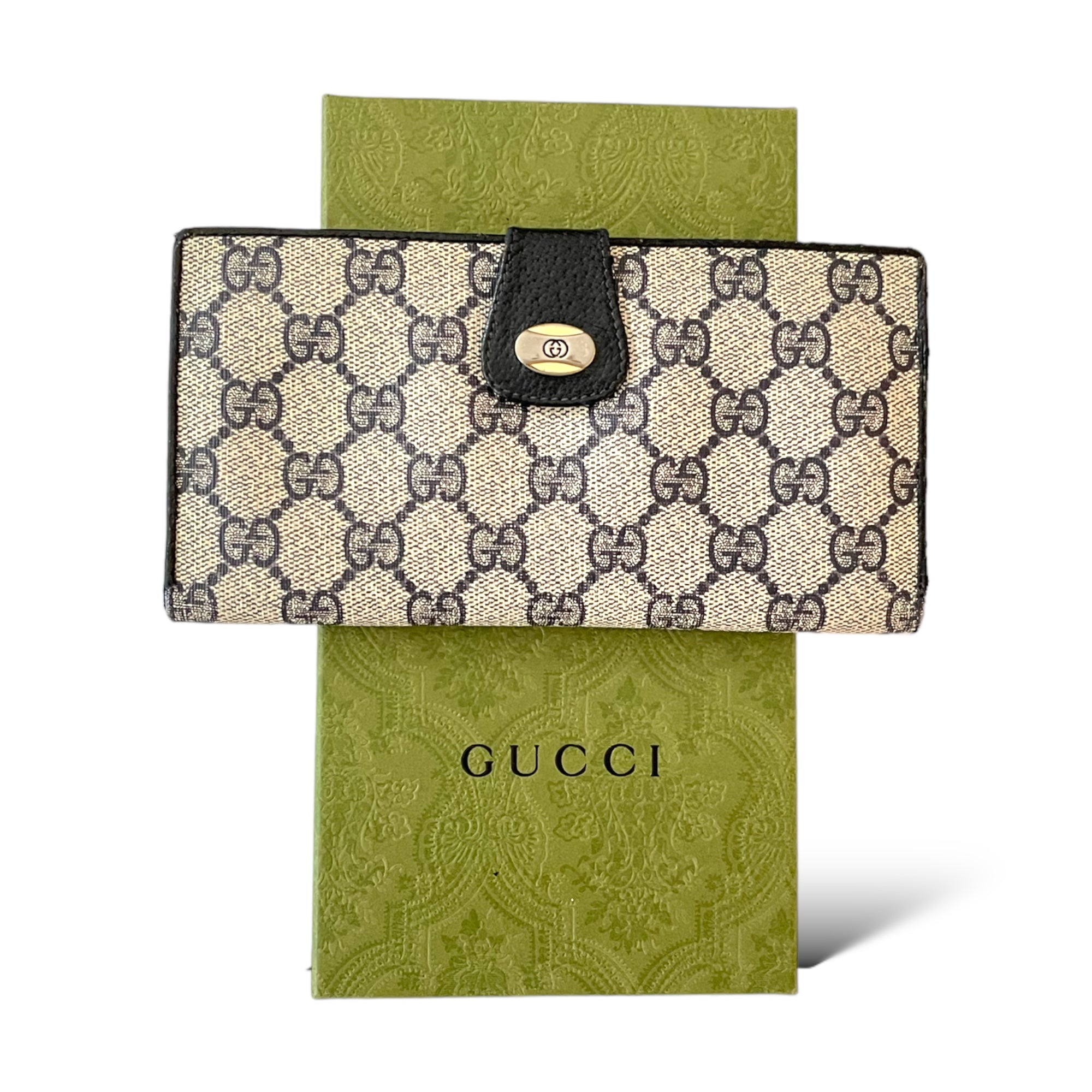 GUCCI Vintage Navy Blue Classic GG Motif Monogram Long Wallet