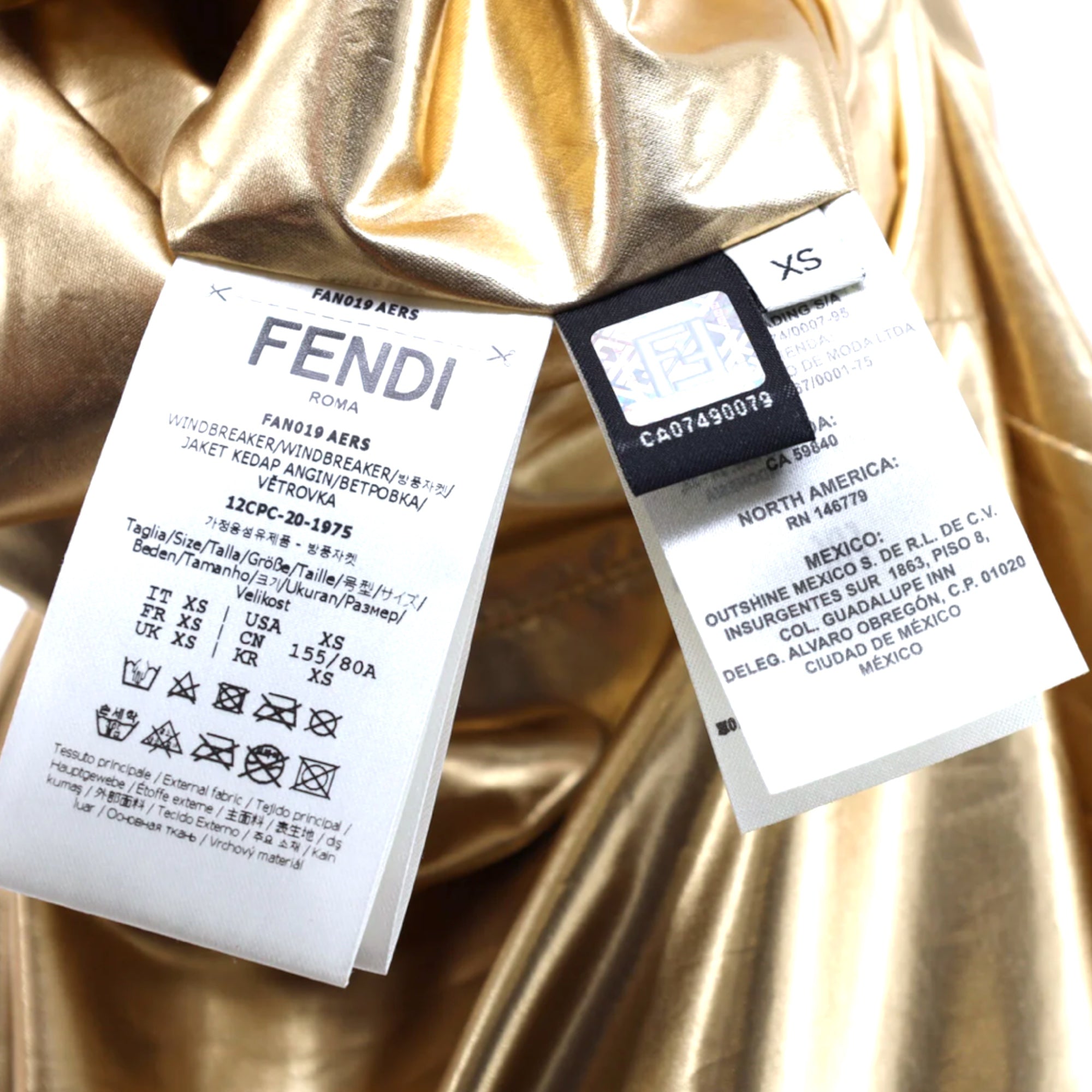 Fendi x K-Way Gold-Tone/Black Zucca Printed Reversible Nylon Windbreaker |Size: MENS XS|