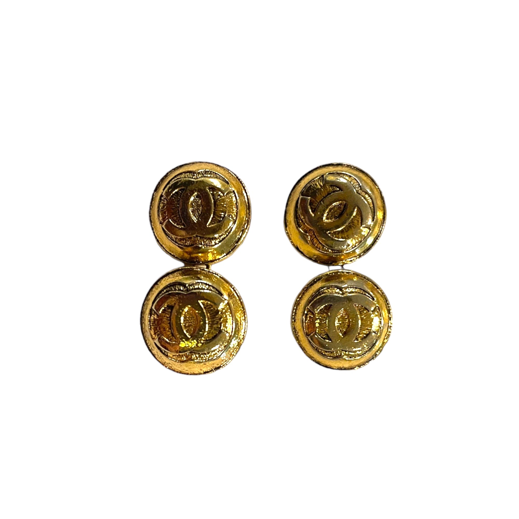 CHANEL Vintage Gold CC Logo Cufflinks/Buttons (1 Pair / 4 Detachable Buttons)