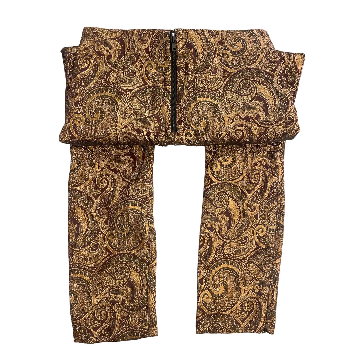 Alice + Olivia Gold Lamè Paisley Printed Straight Leg Pants |Size: 2|