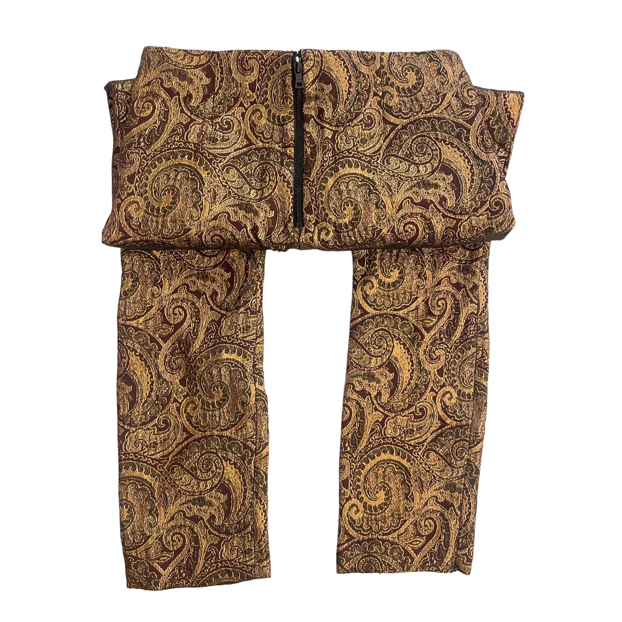 Alice + Olivia Gold Lamè Paisley Printed Straight Leg Pants |Size: 2|