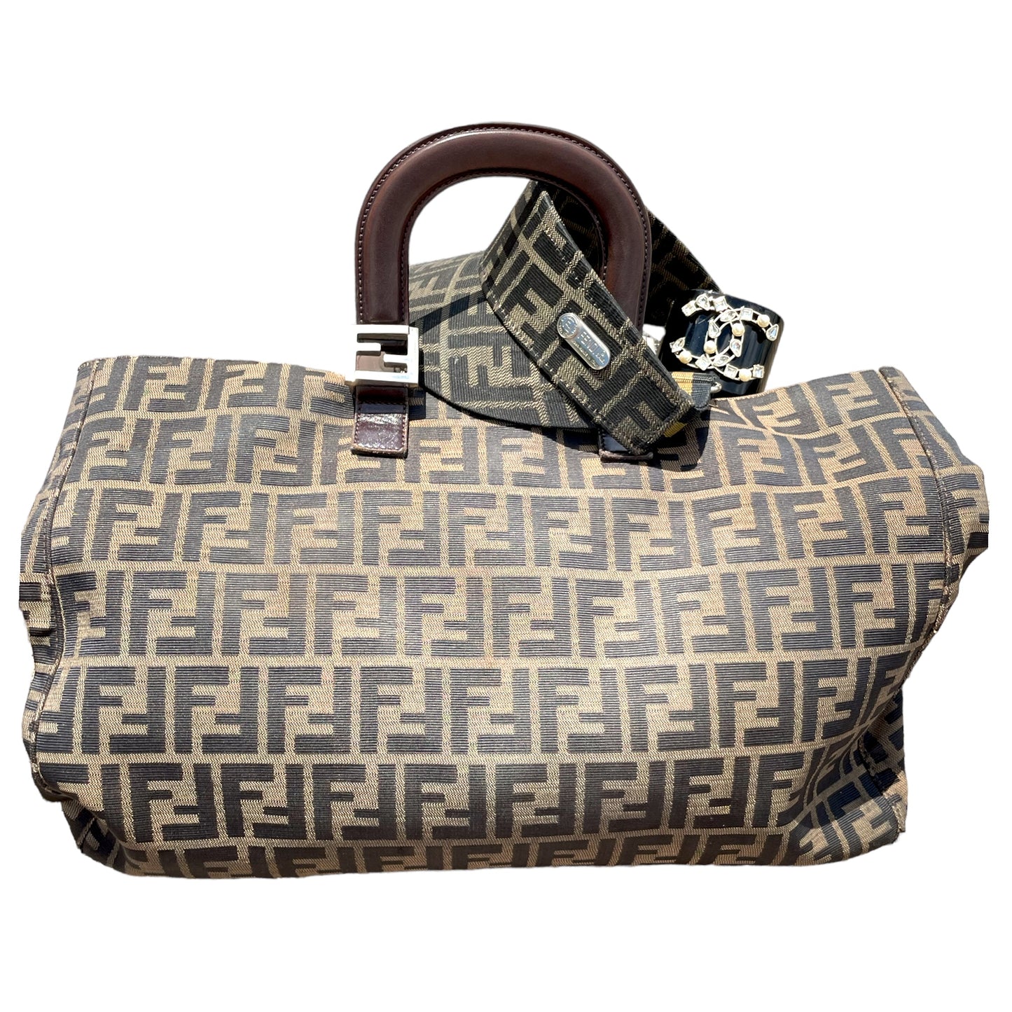 FENDI ZUCCA Print LARGE Vintage Twin Tote
