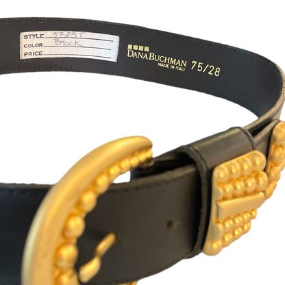 Dana Buchman Made in Italy Black Leather Belt with Brushed Gold Buckle - photo 2 of 4