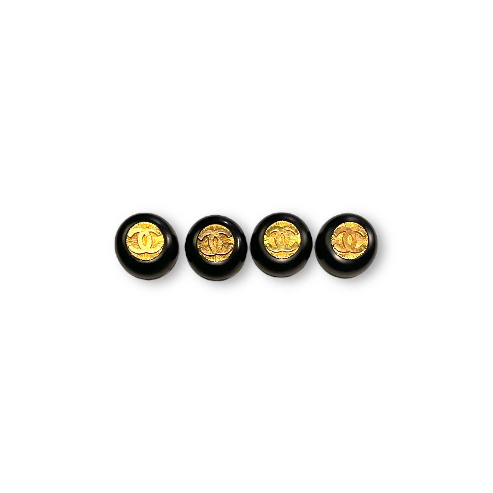CHANEL Vintage AUTHENTIC Gold Metal CC Interlocking Logo Set in Black Plastic Buttons (Four)