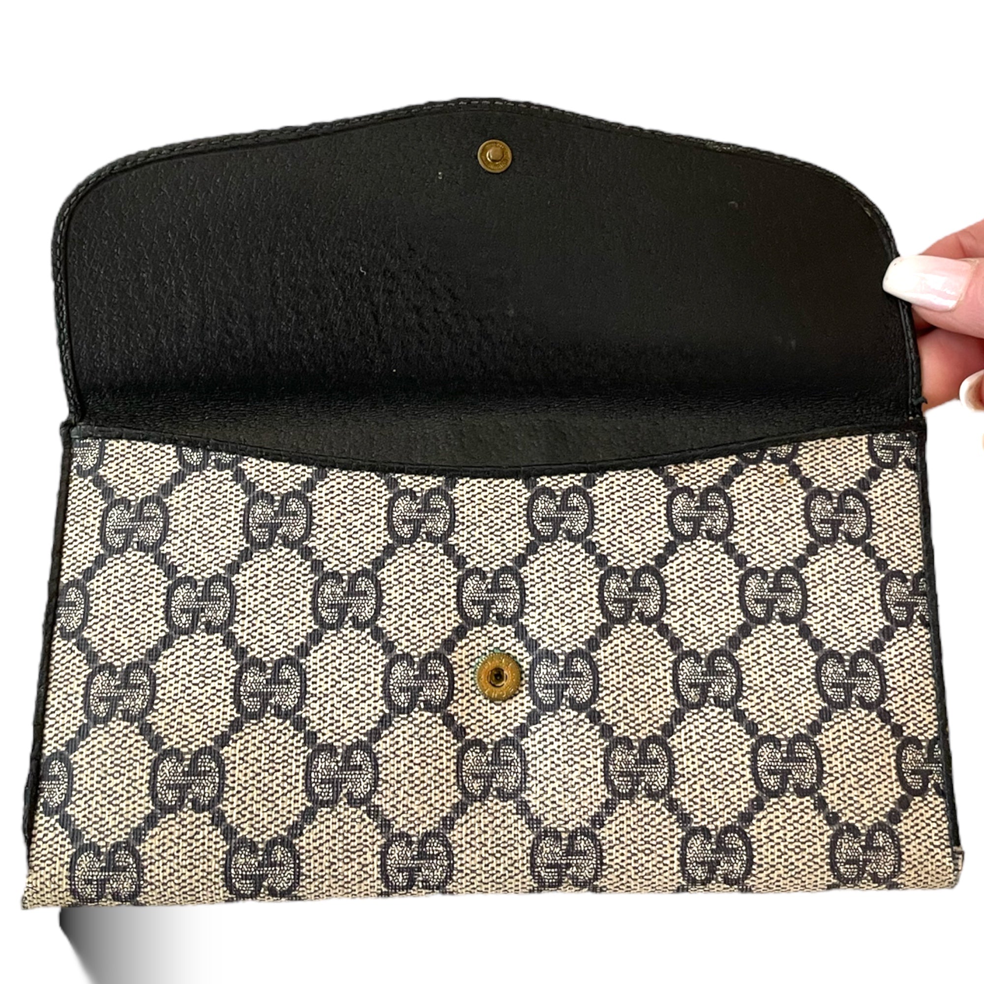 GUCCI Vintage Navy Blue Classic GG Motif Monogram Long Wallet