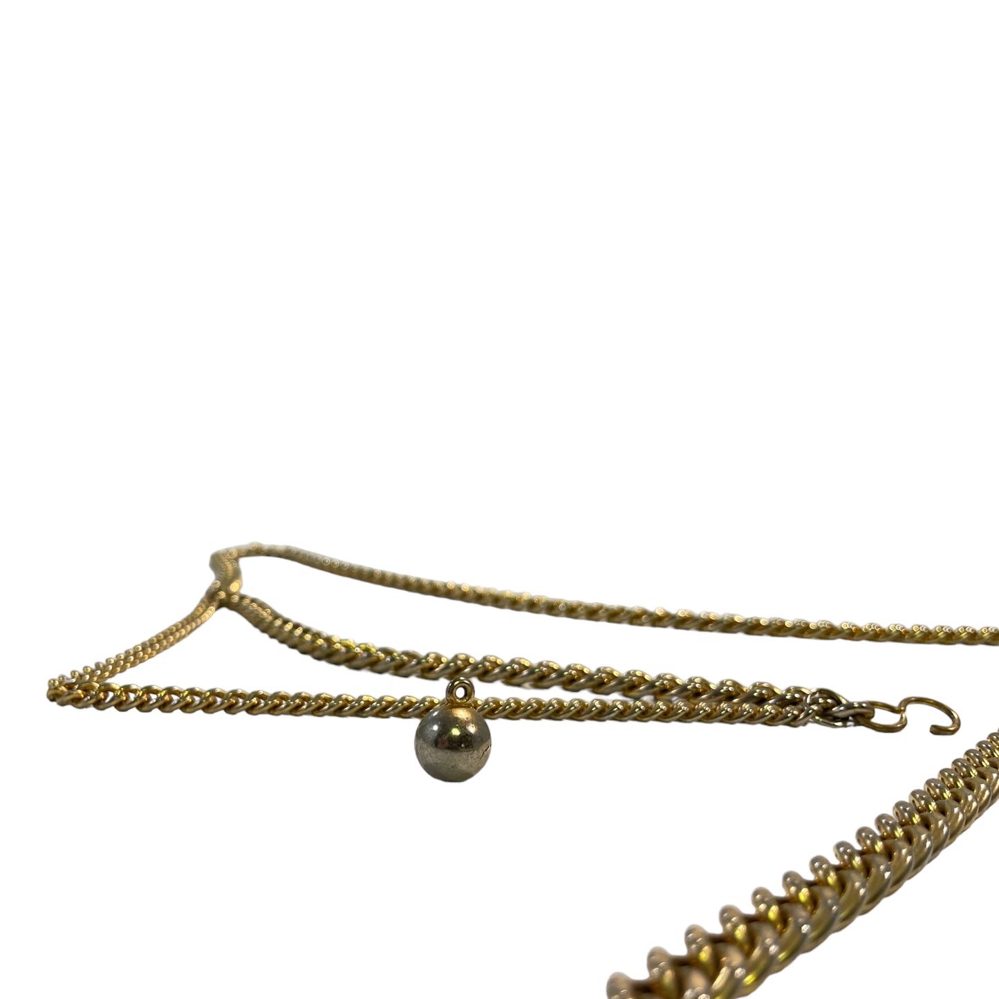 Vintage Brass Cuban Chainlink Belt with Solid Sphere Pendant & Vintage Authentic Chanel Pendant