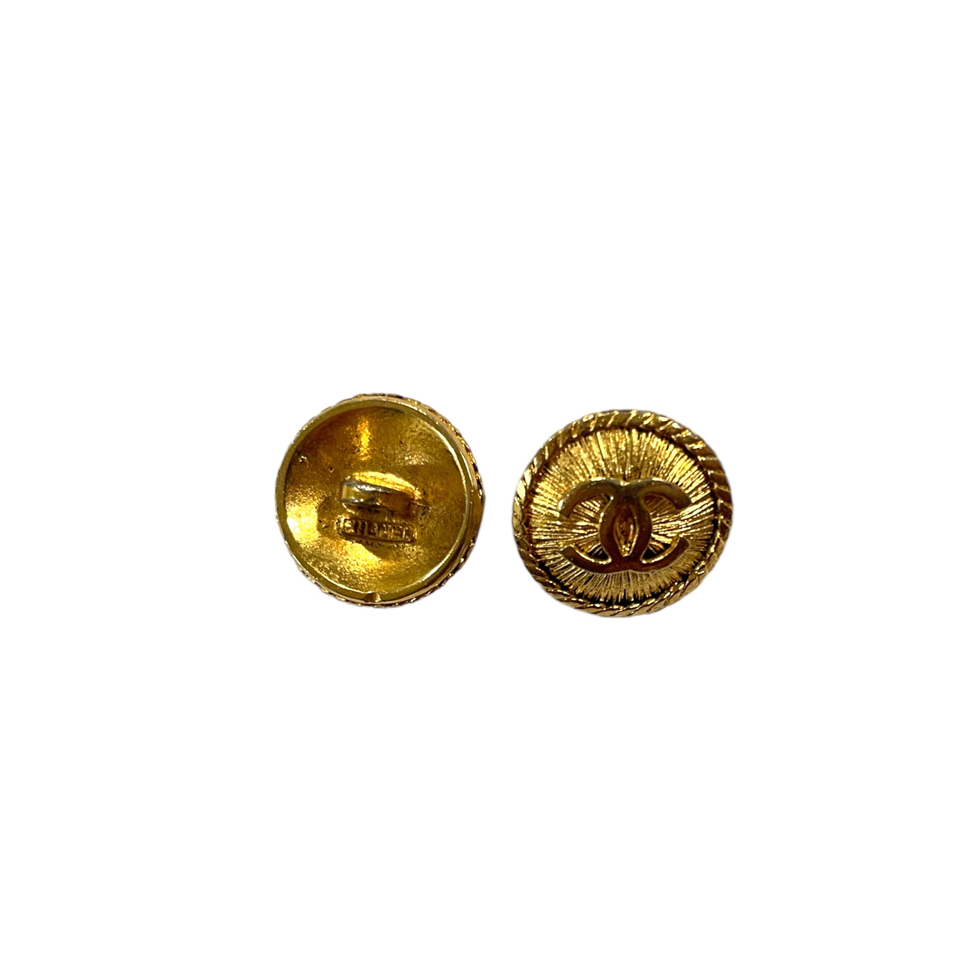 CHANEL Vintage Small Gold Metal CC Interlocking Logo Buttons (Two)