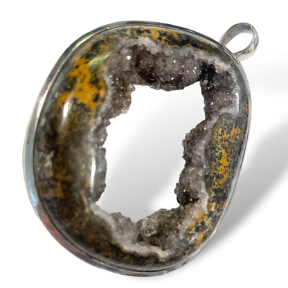 Semi-Precious Real Geode set in Sterling Silver Pendant— Custom Made by Lazaro - photo 7 of 9