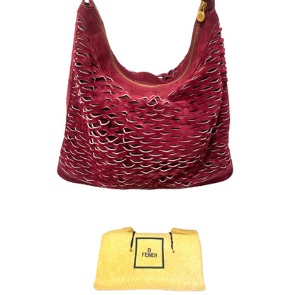 Fendi Vintage Perforated Merlot Suede Bucket/Crossbody Bag with Attached Coin Purse - photo 12 of 16