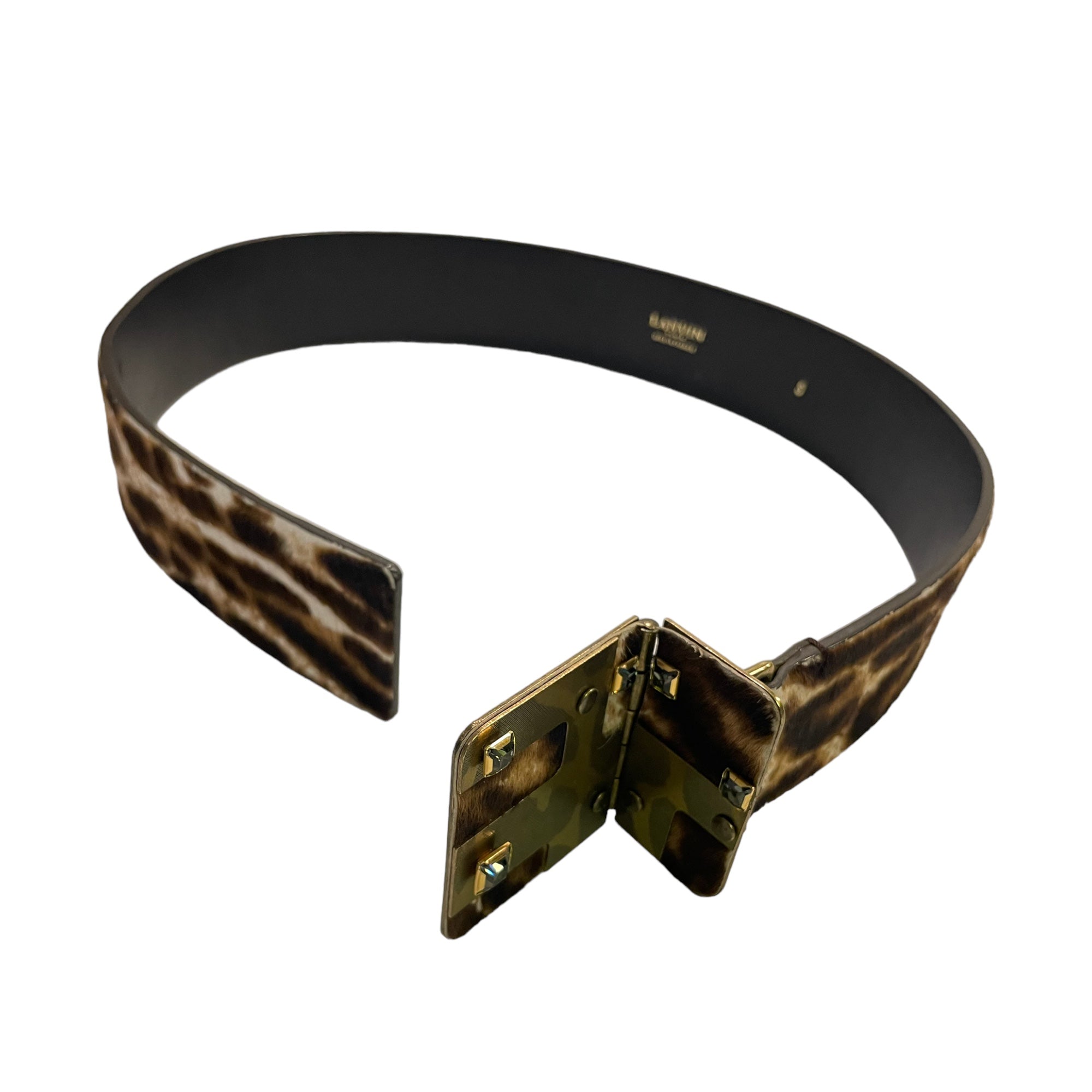 LANVIN Calf Hair Waist Belt with Antique Gold and Crystal Buckle |Size: Small|