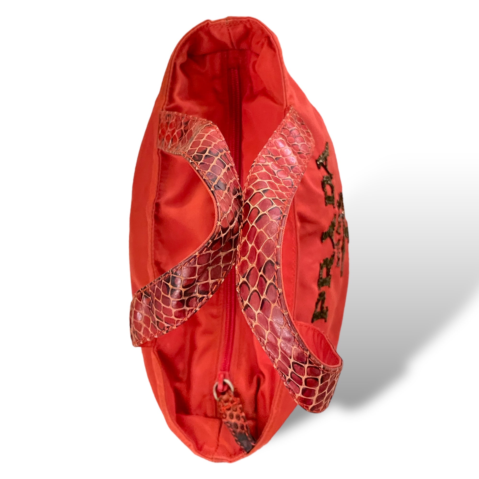 PRADA Tote with Python Handles and Beaded Front Logo