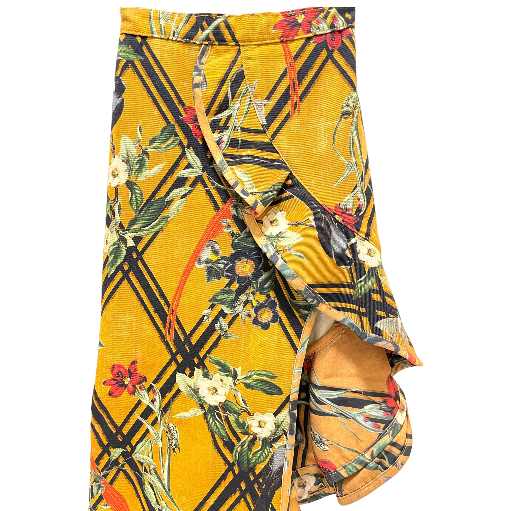 PATBO Floral Printed Knee-Length Ruffle Embellished Skirt with Slit | US 2|