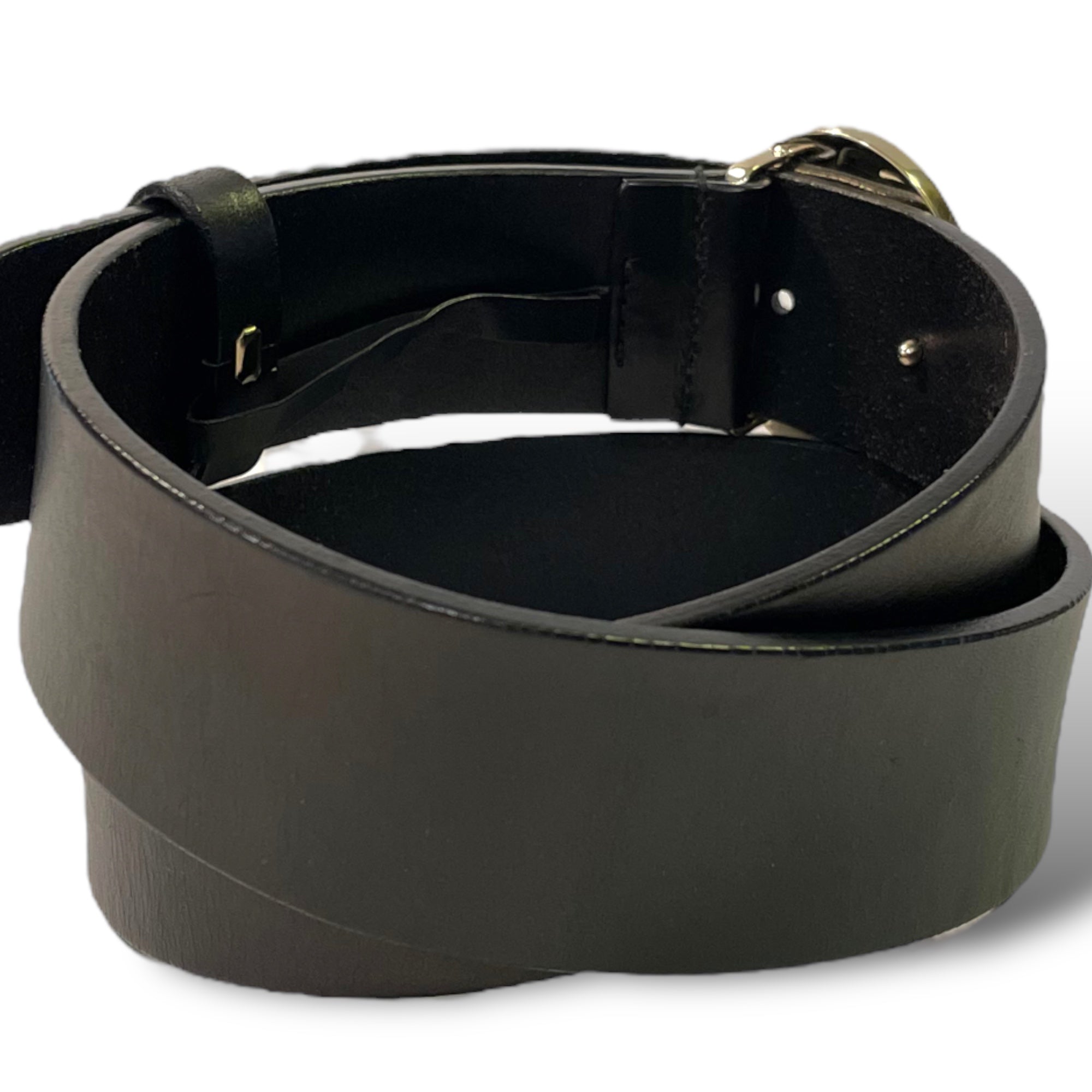 GUCCI Womens Champagne Gold G Buckle Black Leather Belt |Size:32”|
