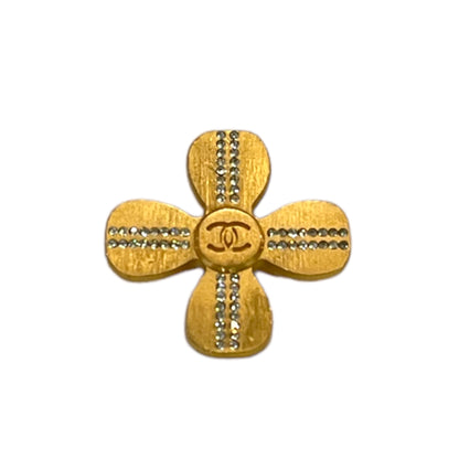 Chanel Vintage Gold & Crystal CC Logo Clover 🍀 Brooch - photo 4 of 9