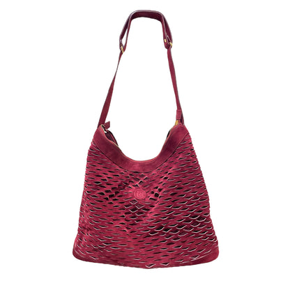 Fendi Vintage Perforated Merlot Suede Bucket/Crossbody Bag with Attached Coin Purse - main product photo