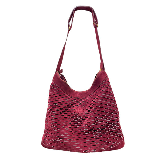 FENDI Vintage Perforated Merlot Suede Bucket/Crossbody Bag with Attached Coin Purse